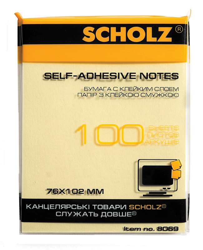 Паперовий блок для нотаток SCHOLZ (8069SCH), 76х102мм, пастельний жовтий, 100шт
